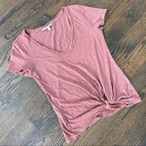Basic V Neck Tee Front Knot Mauve